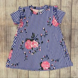 EUC Poof Girl Striped Floral Ruffle Dress